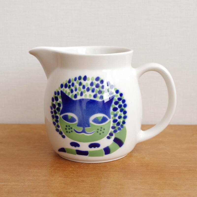 【ビンテージ】ARABIA Cat ブルー & グリーン 猫 JUG ジャグ ピッチャー アラビア ねこ