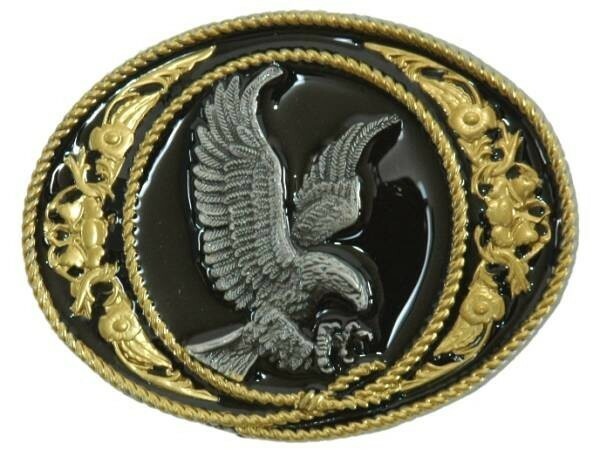 ウエスタンベルトバックルEagle Buckle Black Enamel Gold Trim メンズ 男性　メール便可