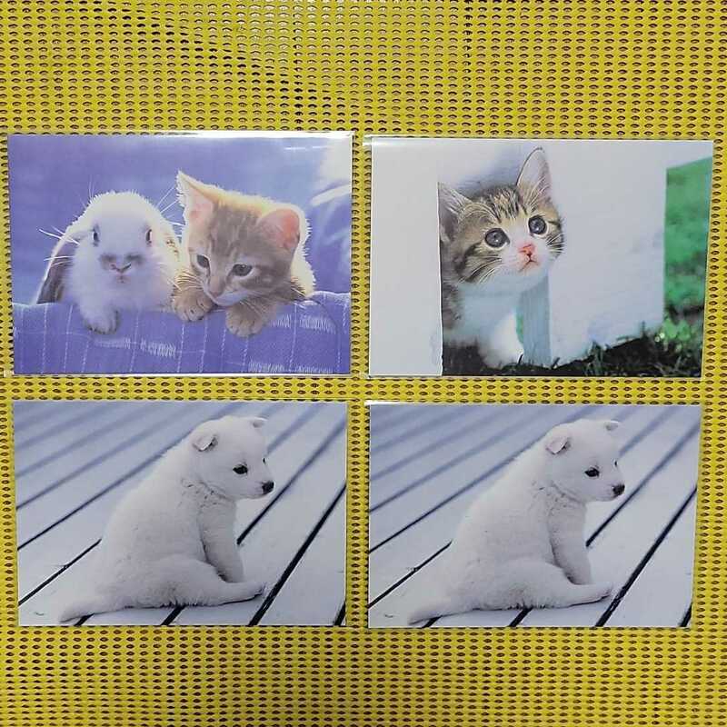 【レトロポップ】可愛いネコ♪ウサギ♪イヌ♪《☆仔猫&ウサギ(1枚).仔猫(1枚)仔犬(2枚)》ポストカード4枚セット☆GAKKEN.【未使用品】