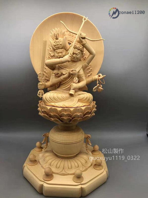 極上品 両頭愛染明王像 最新作 総檜材 木彫仏像 仏教美術 精密細工 