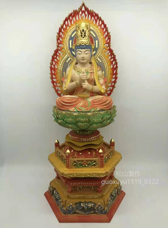仏教美術 総檜材 仏師で仕上げ品 精密細工 手彫り 切金 珍品 大日如来座像 高さ35cm
