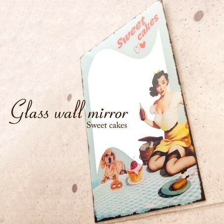 ガラス ウォールミラー (ケーキ 1403) 壁掛け パブミラー 大きい 鏡 セクシー レトロ 広告デザイン 西海岸風 インテリア アメリカン雑貨