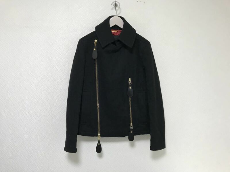 美品本物ドレスキャンプDRESSCAMPウールライダースコートジャケットメンズビジネススーツ黒ブラック46M日本製
