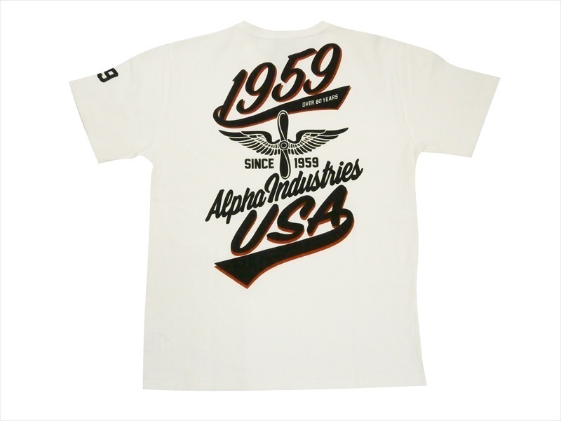 アルファ・インダストリーズ ALPHA TC1408「1959 OVER 60 YERRS」ヘリンボーン ミリタリーTシャツ ホワイト L 新品 クリックポスト送料無料