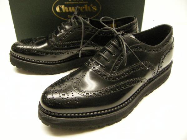 サイズ39.5(女性サイズ25cm相当)新品 本物■CHURCH'S/チャーチ/A73936/ウイングチップシューズ/厚底レザーシューズ/ブラック/黒/レディース