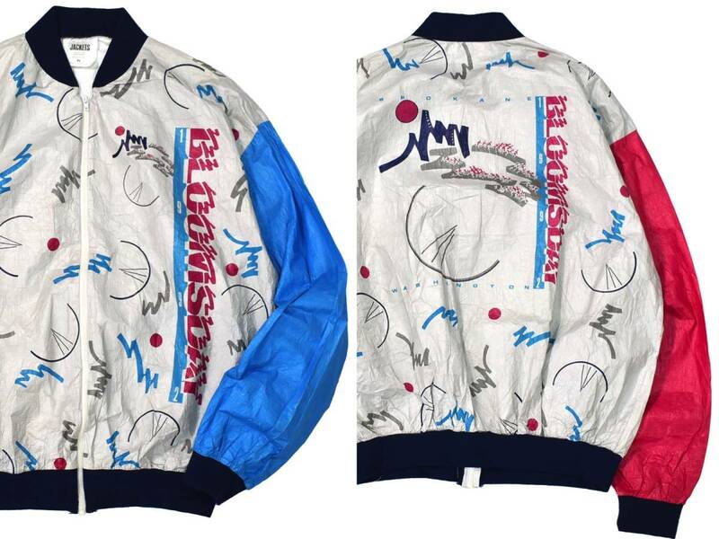 [XL] 90s Vintage 総柄 ペーパー ジャケット Blooms Day DuPont tyvek Graphic Jackets カートコバーン グランジ ビンテージ 80s
