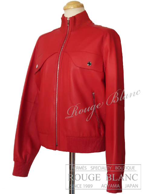 エルメス　レザージャケット　赤　#36　HERMES　ブルゾン　コート　セリエ　レッド