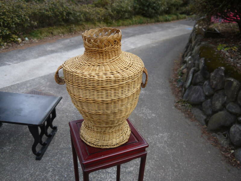 【HD20228】籐ラタン竹工芸 古道具 ヴィンテージ アンティークレトロ　花器 花入 花瓶