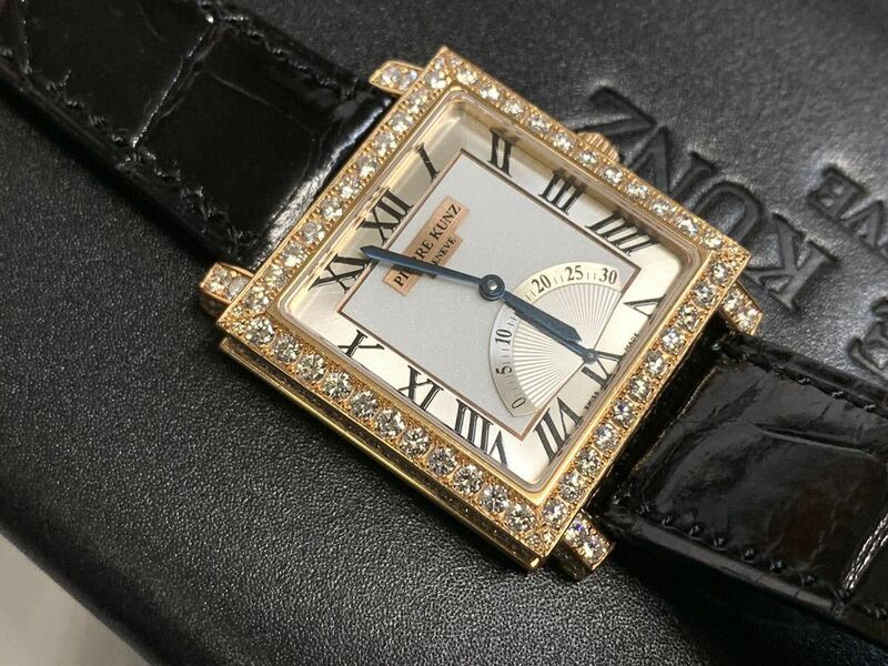 ピエールクンツ 金無垢ダイヤモンド レトログラード スピリットオブチャレンジ クォーツ腕時計 BOXギャランティー 18K K18 美品
