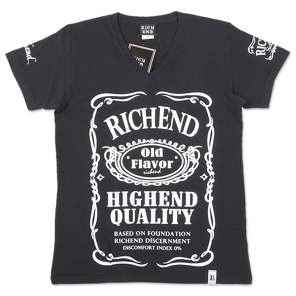 RICHEND/リッチエンド VネックＴシャツ 【HYBRID V】ブラック×ホワイト（サイズ：XL）アメージング 服 黒 白 ストリート セレブ 大人