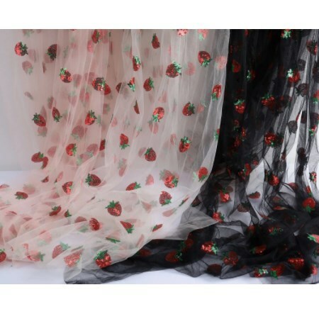 ドレス作り用の素敵なストロベリーネット生地スパンコール刺レースチュール庭で販売 (91cm)
