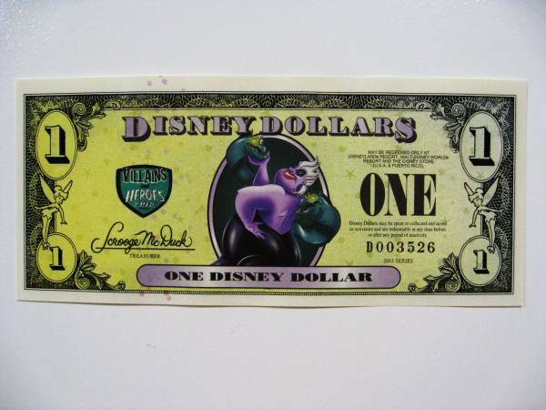 ディズニーダラー　1ドル札　（2013年版） $1 紙幣　アースラー Disney Dollars