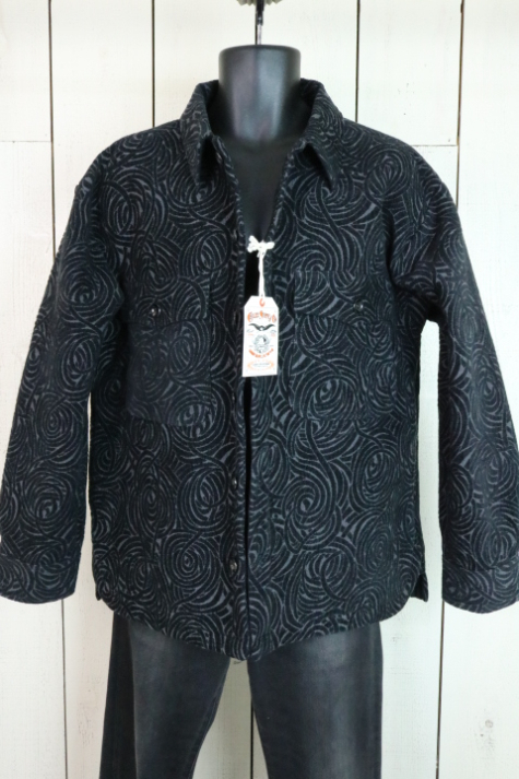 22SS！限定品！【新品】☆CALEE：スパイラル柄　ジャケット　ブラック　Ｌ　キャリー/CL-22SS002SP/Allover spiral pattern shirt jacket