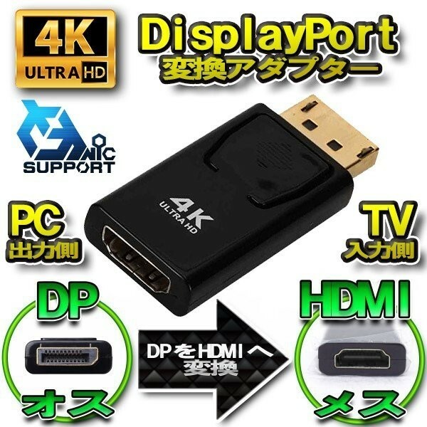 【4K】DP to HDMI 変換アダプター ディスプレイポート 変換コネクタ 4K対応