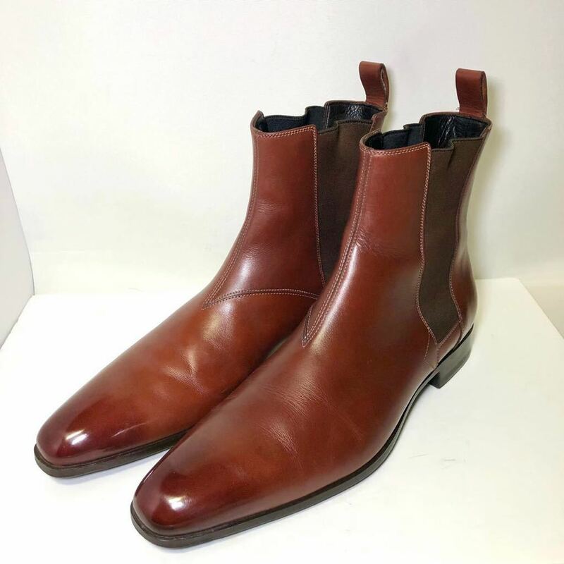 即決 参考定価113.300円　santoni サントーニ24.5cm UK5.5メンズ レザーシューズ 革靴 サイドゴアブーツ　茶ドレスシューズ