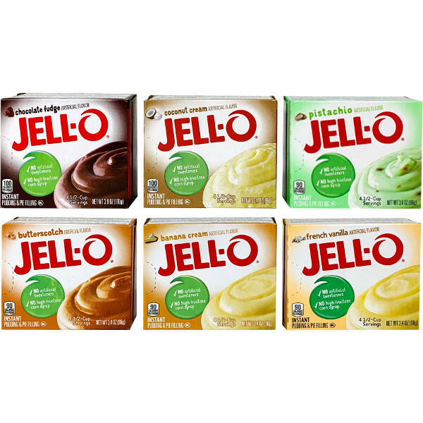 冷たい牛乳と混ぜるだけ！(砂糖入り）Jell-O ジェロー インスタントプディング＆パイフィリングミックス 6種類セット
