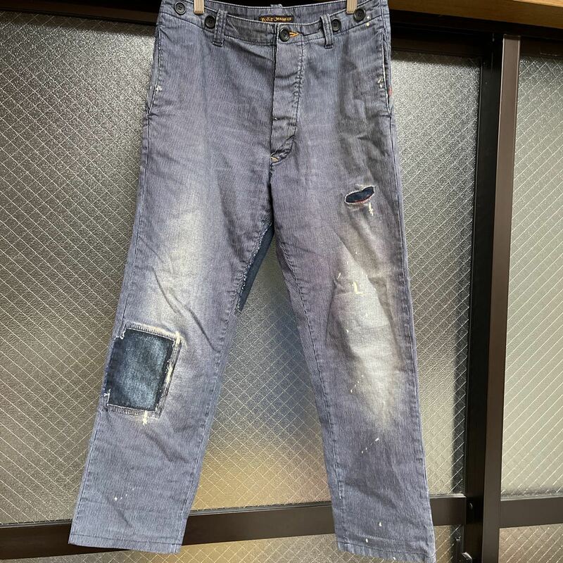 Nudie Jeans　ヌーディージーンズ　KHAKI STRAIGHT OLD STRIPE ストライプ ヒッコリー ワークパンツ w28