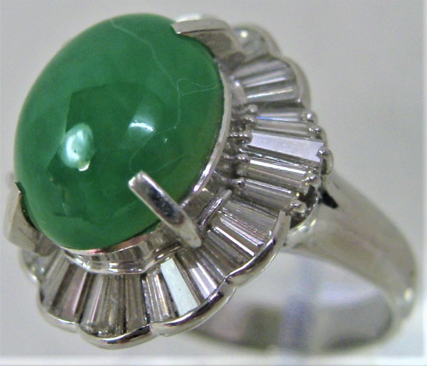 【東京 谷中 質屋おぢさん】Pt900 プラチナ リング ヒスイ翡翠 ダイヤ1.30ctインペリアルジェード