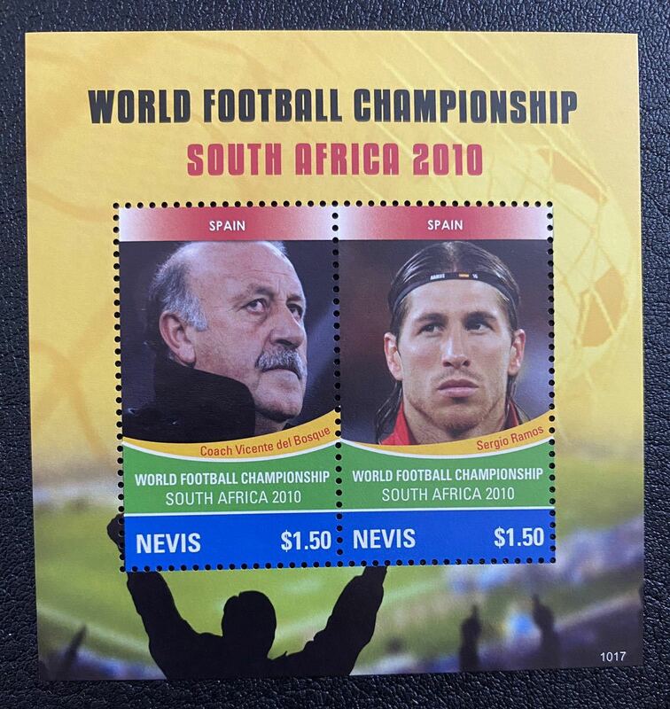 ネービス　サッカーワールドカップ　南アフリカ大会　スペイン　セルヒオラモス デルボスケ監督 小型シート1種完 未使用 NH
