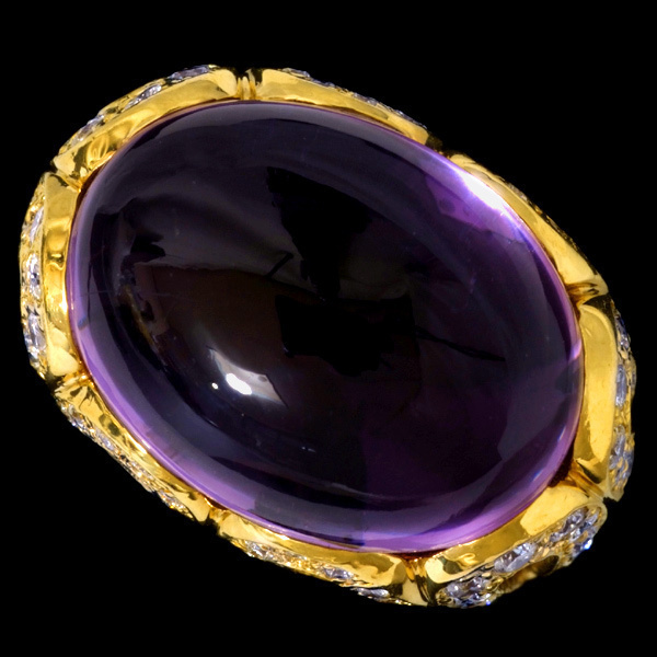 98720 美しい大粒アメジスト２４．５０ct 天然絶品ダイヤモンド２．００ct 最高級18金無垢ユニセックスビックリング