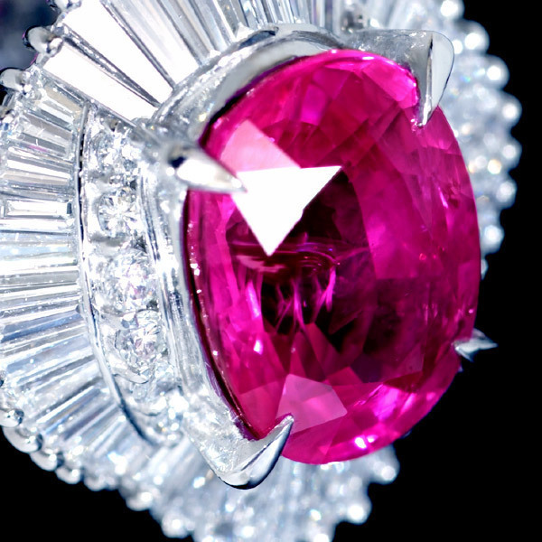 B7321 美しい大粒ピンクサファイヤ７．０３７ct 天然絶品ダイヤモンド１．８７ct 最高級Pｔ900無垢リング