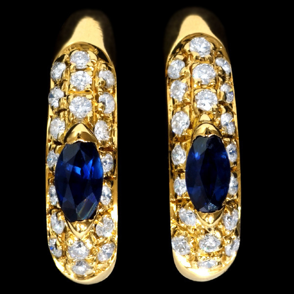 B0919【GARAVELL】カラヴァリ サファイア 天然純正ダイヤモンド 最高級18金無垢イタリア製イヤリング
