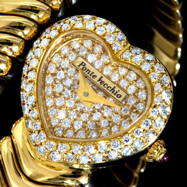91915【Ponte Vecchio】ポンテベッキオ HEART 18K Diamond Lady's Quartz 90.5g