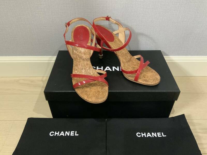 中古サンダル・CHANEL・サイズ38・レッド・正品