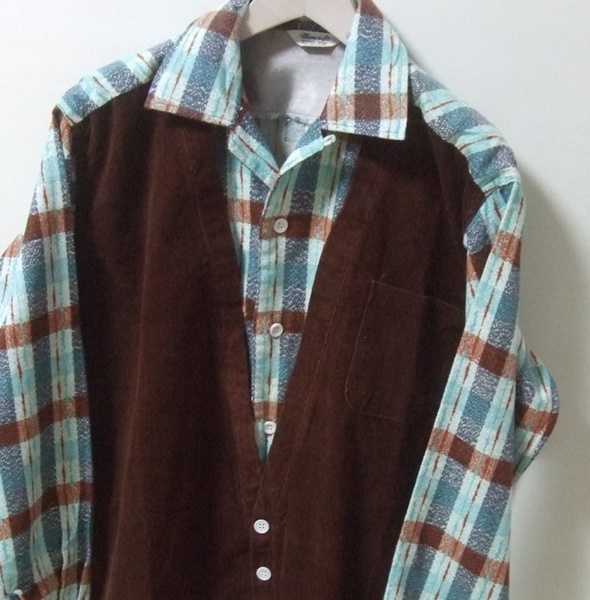VINTAGE 50s 60s Mancraft プリント ネルシャツ ボックスシャツ 中古品 ビンテージ ロカビリー 古着 MADE IN JAPAN カスリ ネップ