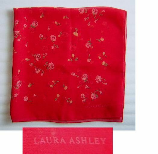未使用◆ローラアシュレイLAURA　ASHLEY／絹シルク100%スカーフ赤／イタリア製SILK