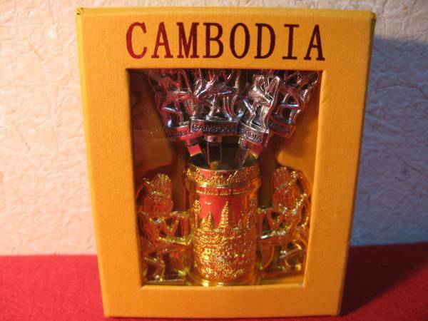 新品 カンボジア製 アジアン雑貨 デザートフォークセット 6本 アンコールワットタイプ ゴールド 金