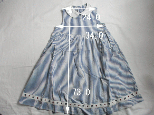 BD740【Ciunghino】ストライプ模様　襟付き　袖無　ワンピース　女児　白・淡青　6号 (110?-120?)