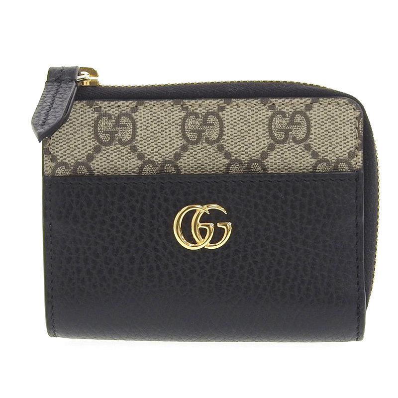 グッチ GUCCI GGマーモント ミニウォレット コンパクト財布 PVC/レザー ブラック/ベージュ ミニウォレット 658609 中古 新入荷 GU0384