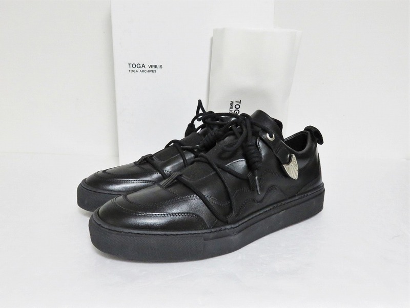 送料無料 定価6.3万 TOGA VIRILIS Wave panel sneakers-low 41 ブラック ポルトガル製 トーガ ビリリース レザー スニーカー 靴 シューズ