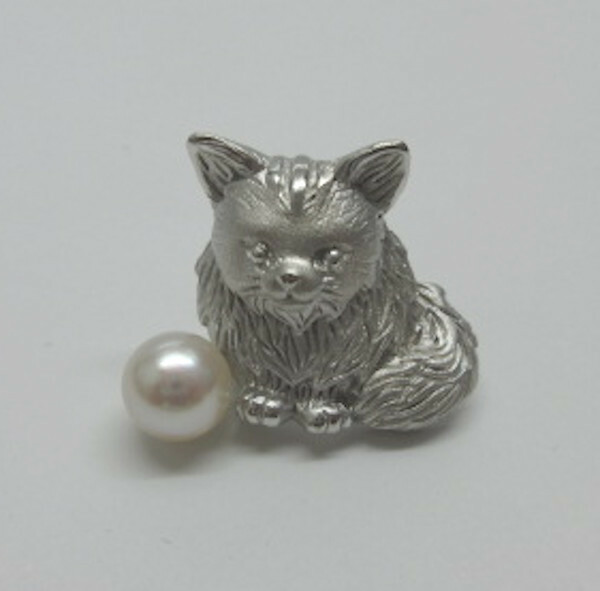 ∮真珠専門館∮ 猫 ブローチ あこや真珠 6.3mm SV 大特価 ねこ ネコ (税込み)
