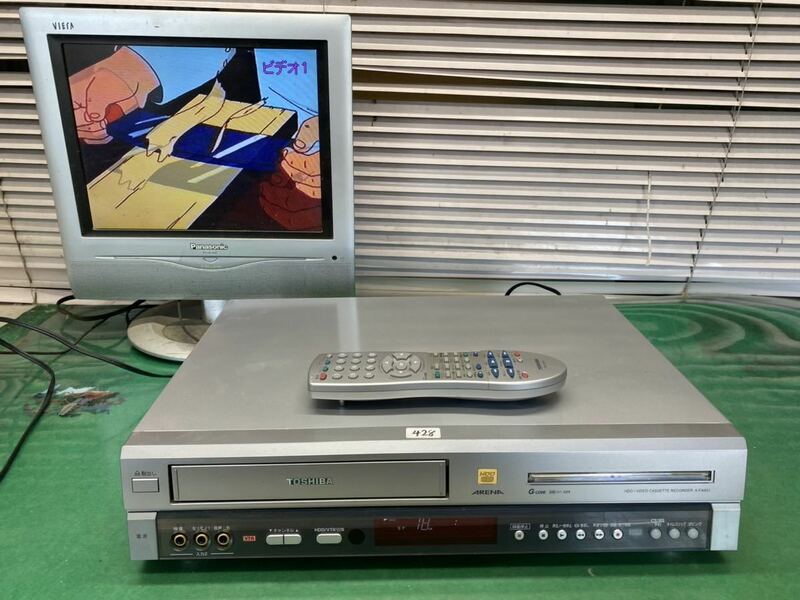(428) TOSHIBA HDD VHS 一体型 レコーダー VHSビデオデッキ A-F40G1 リモコン付