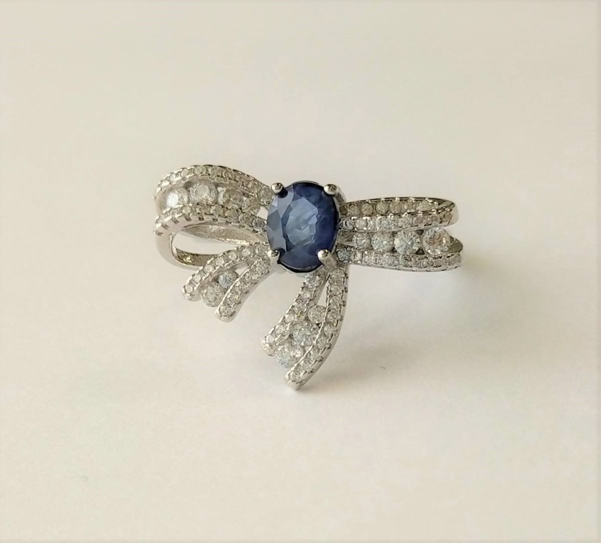 サファイア リボン リング 指輪 シルバー 925 パワーストーン サファイヤ 天然 スリランカ シルバーリング