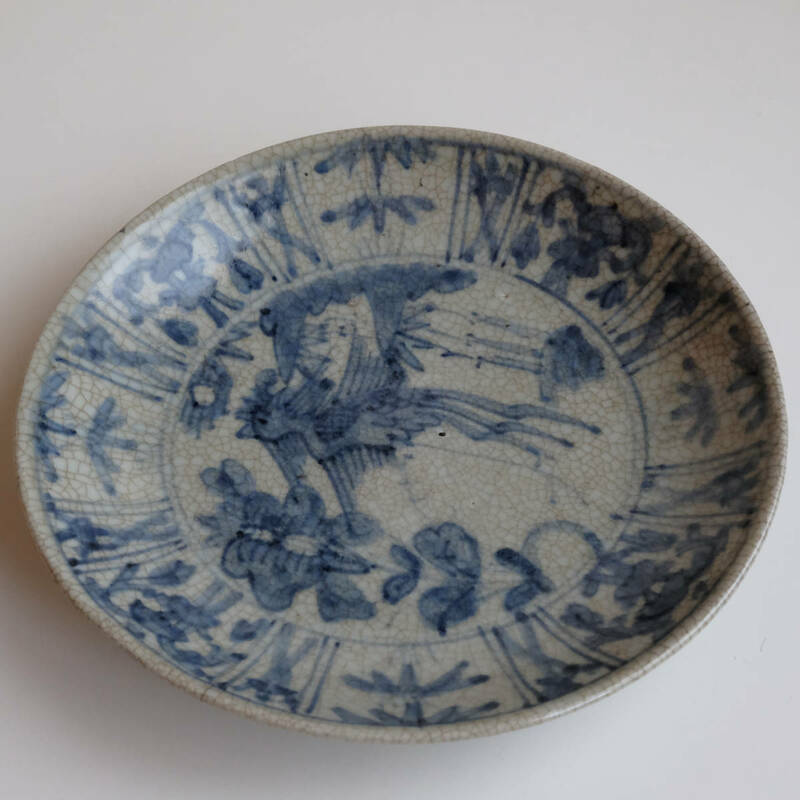 花鳥文皿 中国 古陶器 直径約22cm 古染付