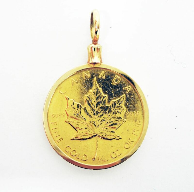 K24/K18 メープルリーフ金貨 ペンダントトップ 純金 金貨1/4オンス 18金トップ枠 カナダ造幣局 1986年 8.8g Ks Bランク