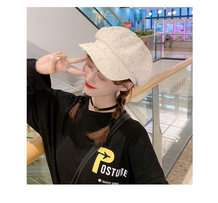 キャスケット 帽子　ファション　レディース　可愛い　韓国風　ホワイト