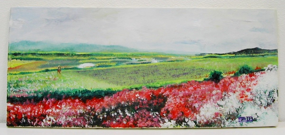 ★風景画　油彩　清水明　「富良野 北海道　ラベンダー＆シルビア」　キャンバス★ 【4084】