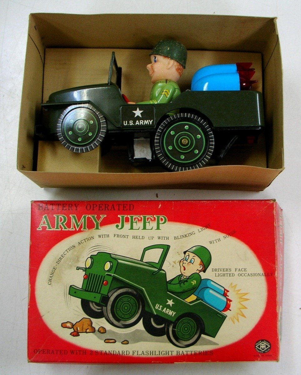 ★希少 当時物 ARMY JEEP TRADE MARK MODERN TOYS ブリキ 電池式 日本製 昭和 レトロ 玩具★ 【7713】