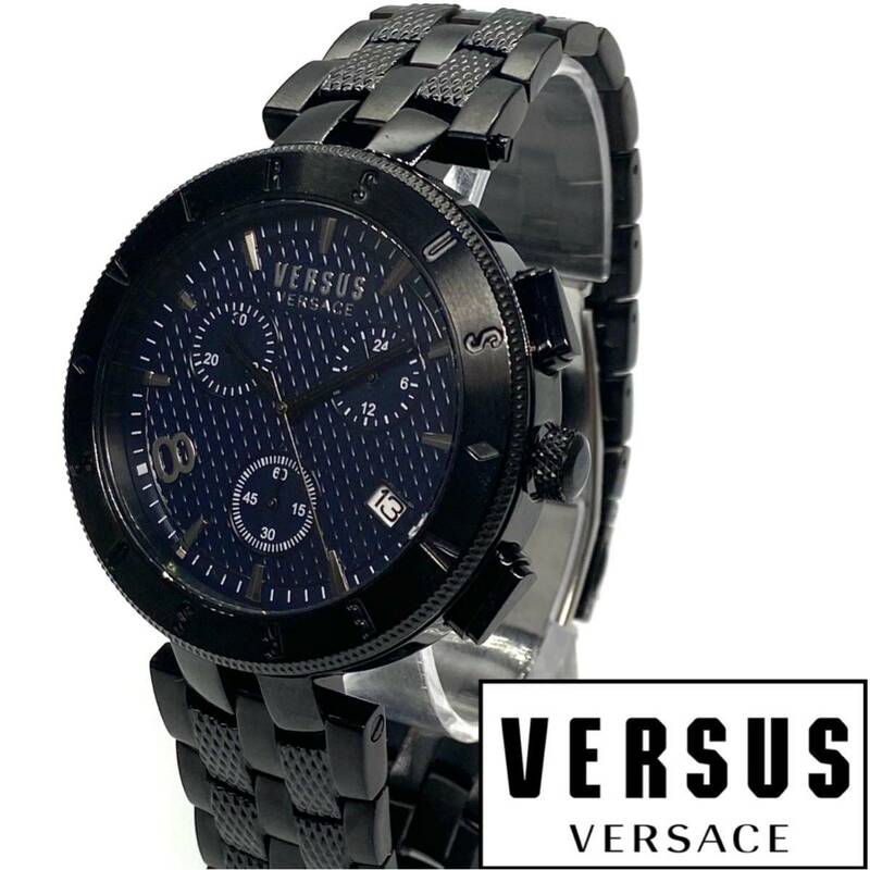 ★シンプルな美しさ! Versus Versace ヴェルサス ヴェルサーチ メンズ クロノグラフ ステンレス 腕時計 高級ブランド クォーツ ブラック