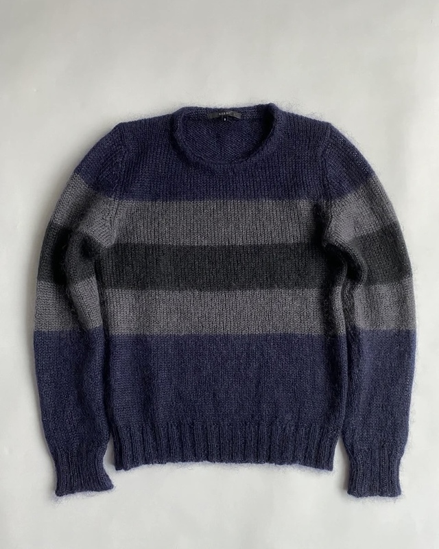 Gucci FW11 Mohair Silk Chunky Knit Striped Sweater US S ・EU 44-46 Navy