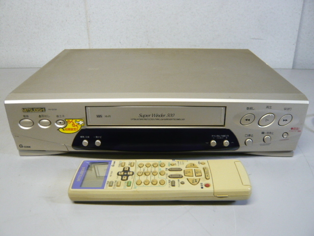 ☆MITSUBISHI 三菱 HV?G100 VHS ビデオカセットレコーダー リモコンセット 通電OK JUNK！100サイズ発送