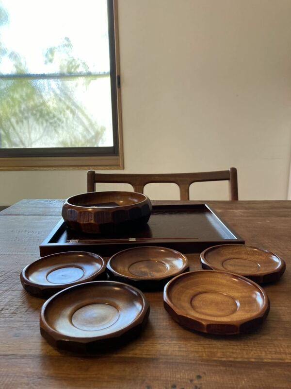 民藝　茶托セット菓子皿 菓子鉢 木製 伝統工芸 木製漆器