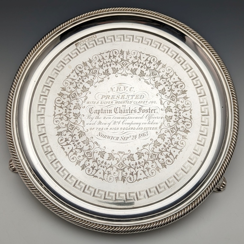 1863年 英国アンティーク 純銀（925シルバー） サルヴァ 直径21cm 350g Hawkesworth Eyre