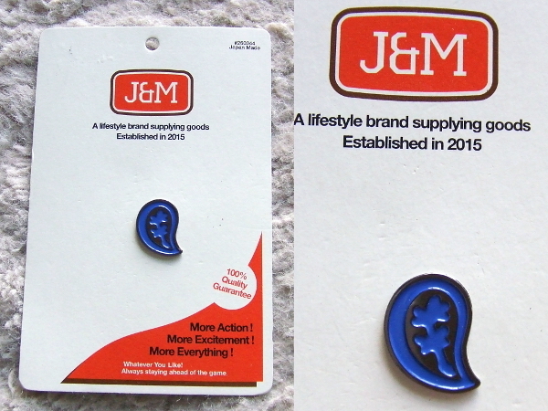 新品★J&M Lapel Pin★ピンバッジBandana (Blue)　バンダナ ペイズリー柄ピンズ青バッヂusaアメリカ雑貨アートお洒落ロック70sメタル金属