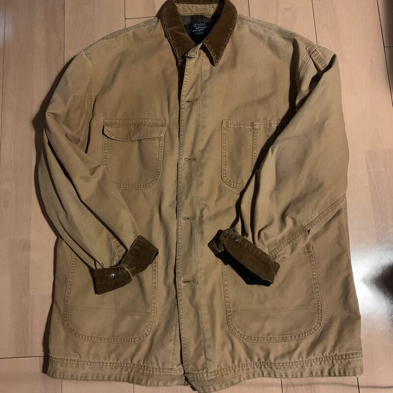 Vintage【POLO Ralph Lauren】ポロ ラルフローレン ブランケットライナー ダック カバーオール USA製 Lサイズ ハンティング ジャケット