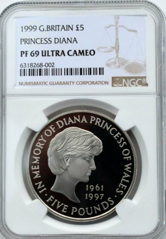 １９９９　プリンセス　ダイアナ　5ポンド硬貨　NGC PF 69鑑定品　ニッケル